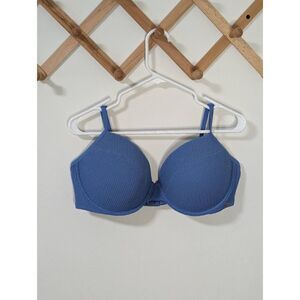 Victoria's Secret Pink Blue Ribbed Padded Push Up Swim Top - Size XXL